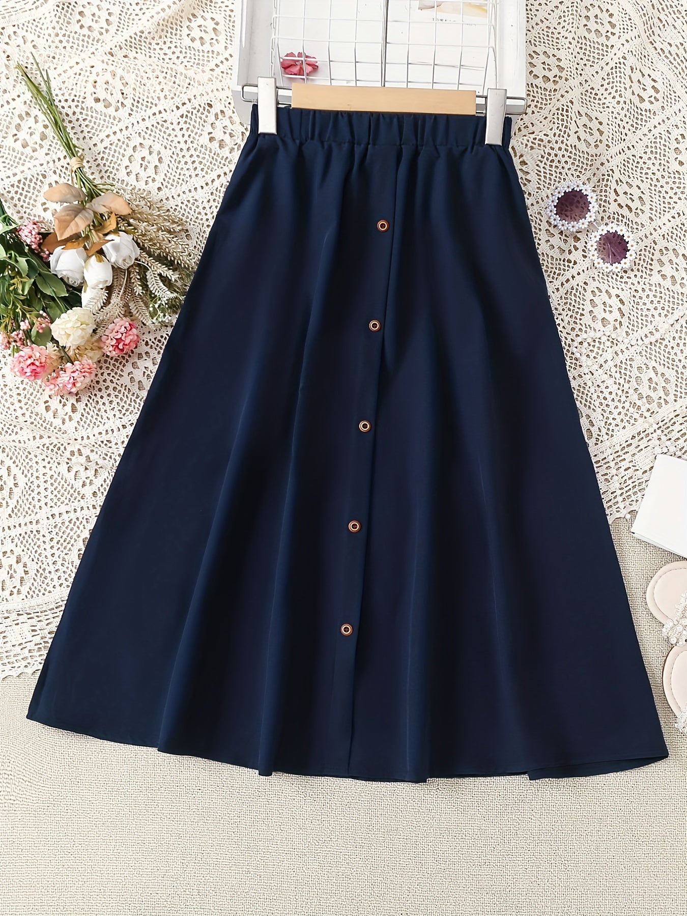 Girls' High Waist Casual Long Skirt Elastic Teen Kids Style
