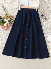 Girls' High Waist Casual Long Skirt Elastic Teen Kids Style