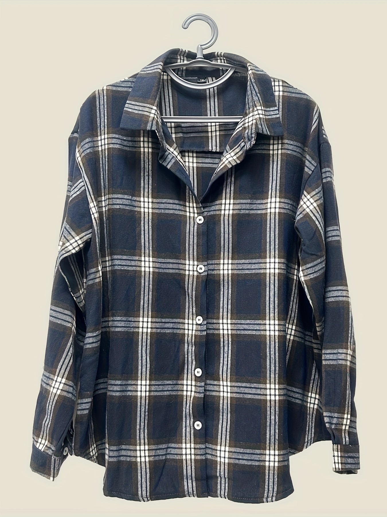 Preppy Blouse Women's Plus Plaid Print Long Sleeve Button Up Top