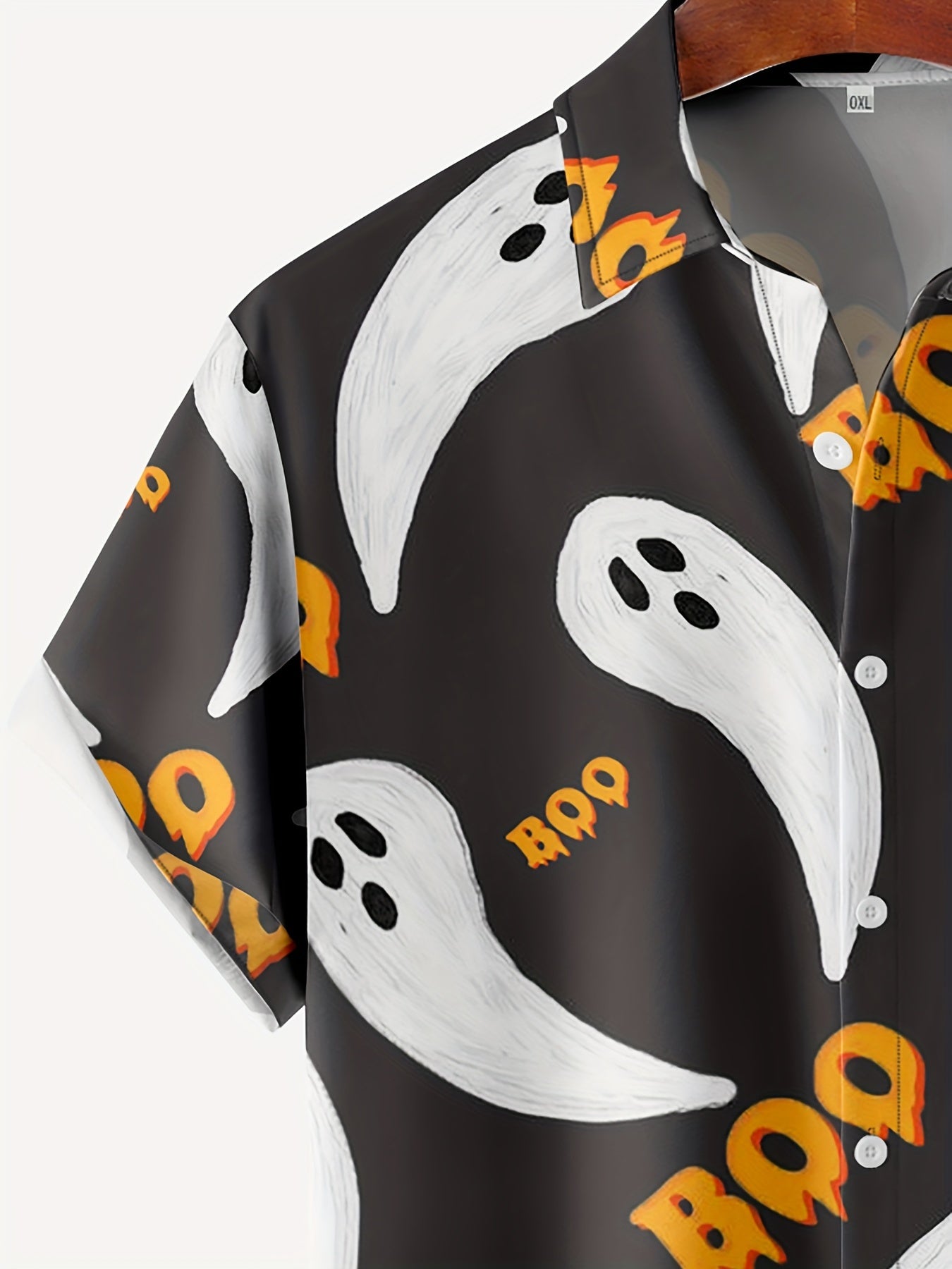 Funny Halloween Ghost Pattern Men's Short Sleeve Lapel Shirt