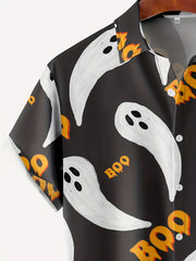 Funny Halloween Ghost Pattern Men's Short Sleeve Lapel Shirt
