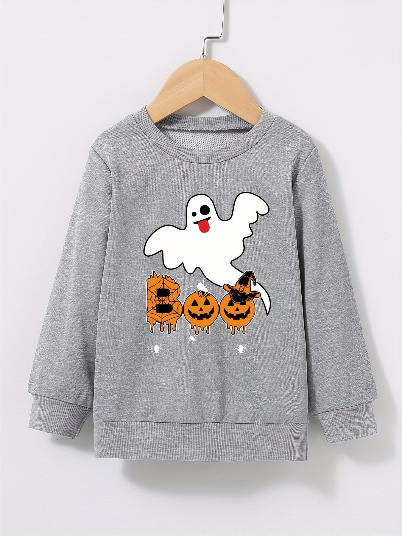 Boys Ghost Print Sweatshirt Halloween Style Kids Clothes