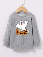Boys Ghost Print Sweatshirt Halloween Style Kids Clothes