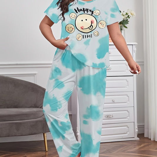 Tie Dye & Cartoon Print Pajama Set