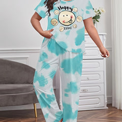Tie Dye & Cartoon Print Pajama Set