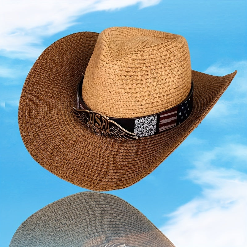 Casual Two Tone Straw Hat With Small Wings Pentagram