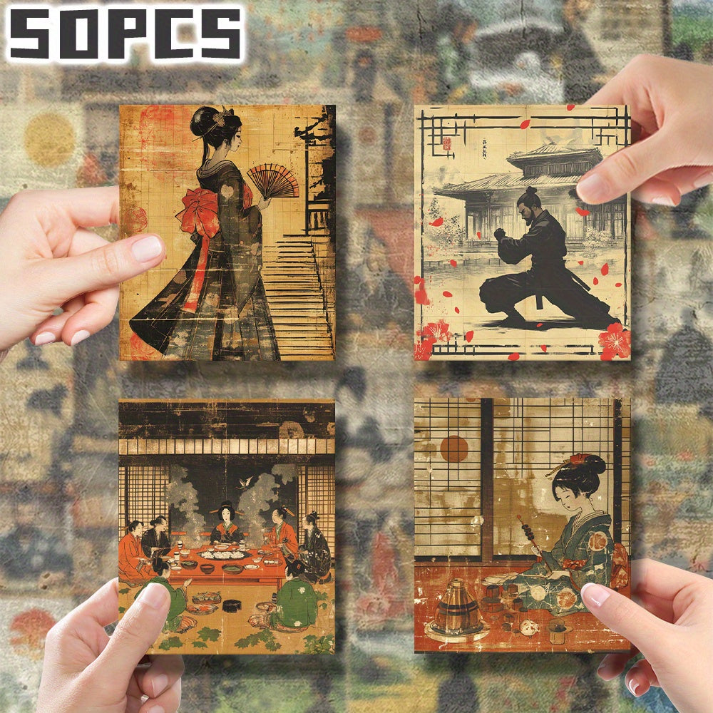 50pcs Japanese Ukiyo e Stickers Vibrant Traditional Art Designs Self Adhesive