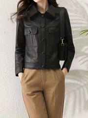 Button Front Solid Jacket Casual Long Sleeve Collar Versatile Outerwear