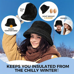 Faux Fur Winter Bucket Hat Fluffy Warm Hat Women's Furry Fisherman Cap