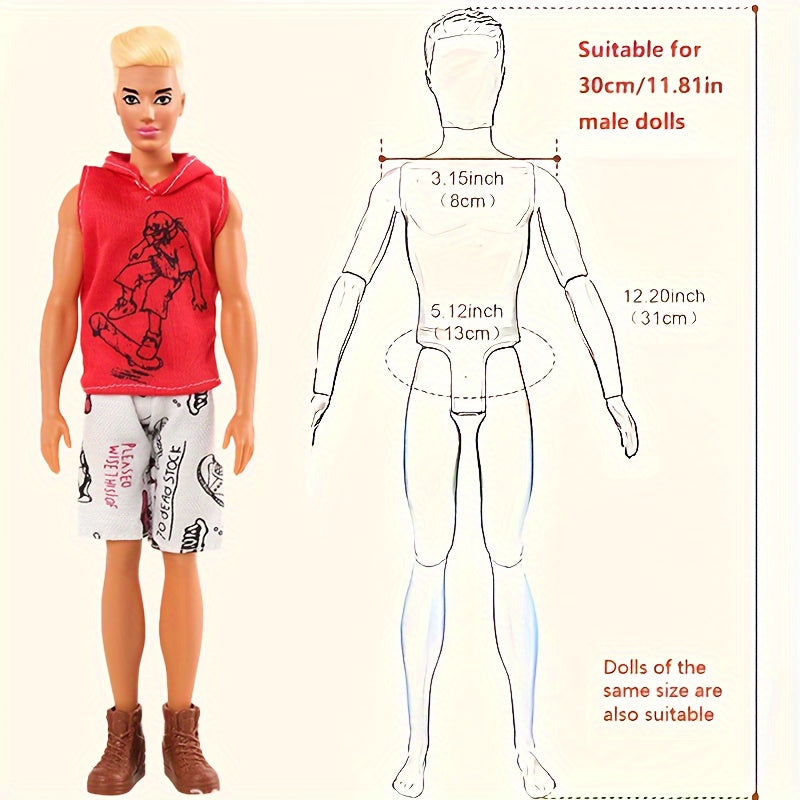 8 Pack Doll House Doll Costumes Set, Male Doll Clothing Assorted Tops and Pants
