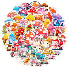 50pcs Cartoon Mushroom Stickers for Water Cups Laptops Phones