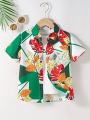 Boys Leaf Print Short Sleeves Shirt For Summer Kids Clothes