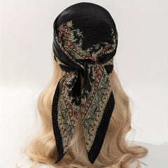 Baroque Pattern Print Bandana Pleated Square Scarf
