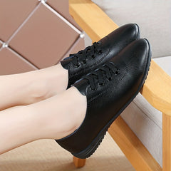 Women's Solid Flat Shoes Lightweight Low Top Lace Up Shoes