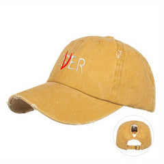 LOSER Embroidery Ponytail Baseball Cap Washed Distressed Ripped Cotton Sun Hat