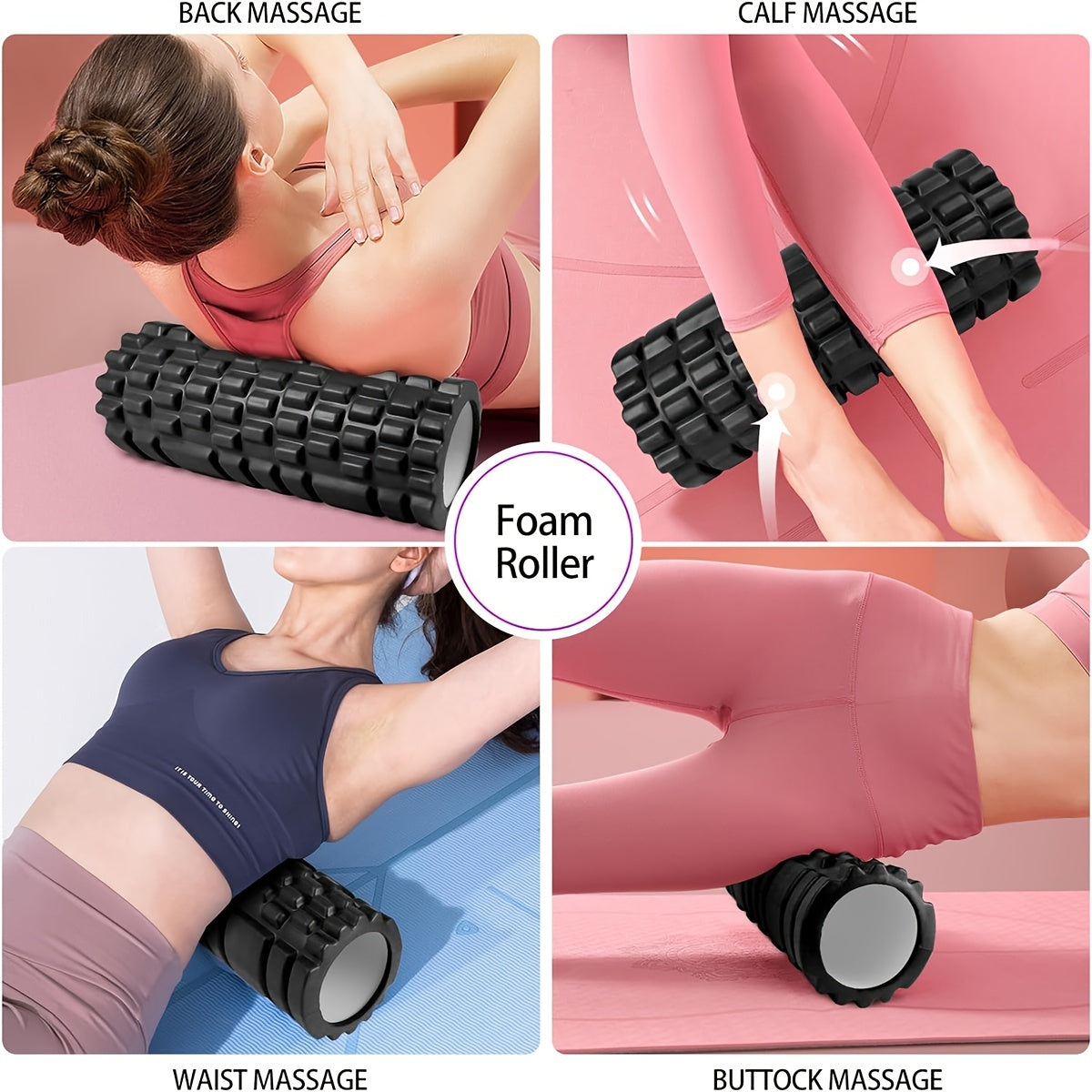 5pcs Yoga Set: Roller, Massage Balls, Resistance Bands, Storage Bag