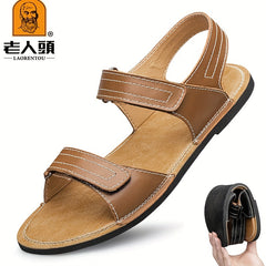 Men's Leather Outdoor Sandals Hook And Loop Fastener