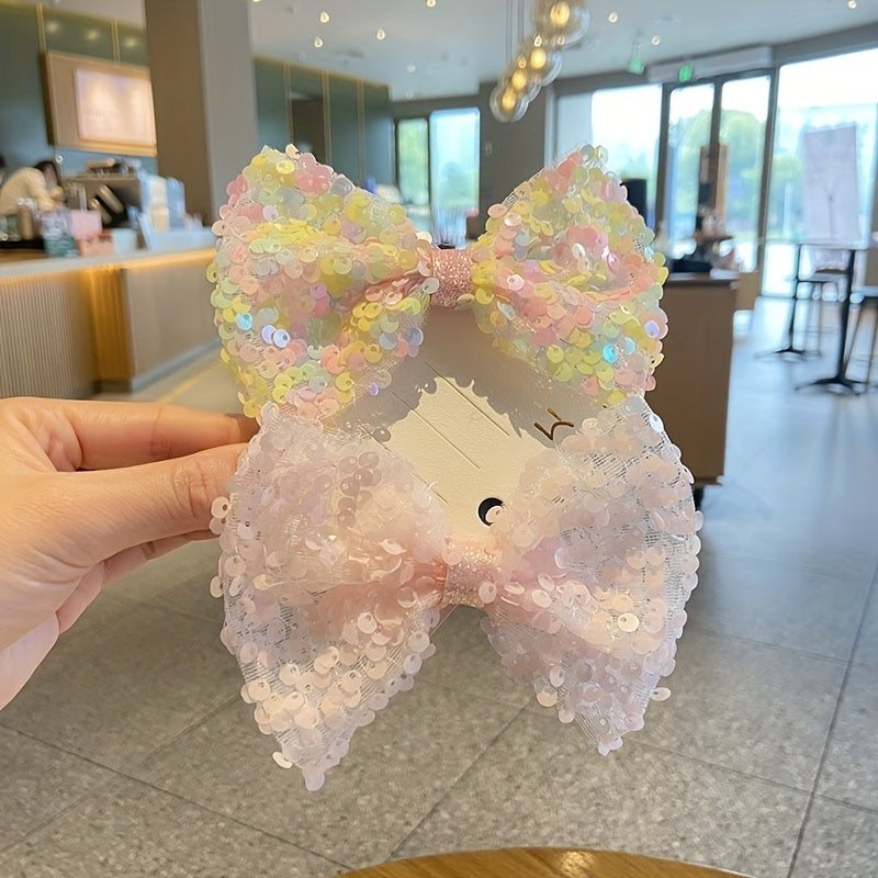 Princess Bow Hair Clips with Colorful Sequin Decorations