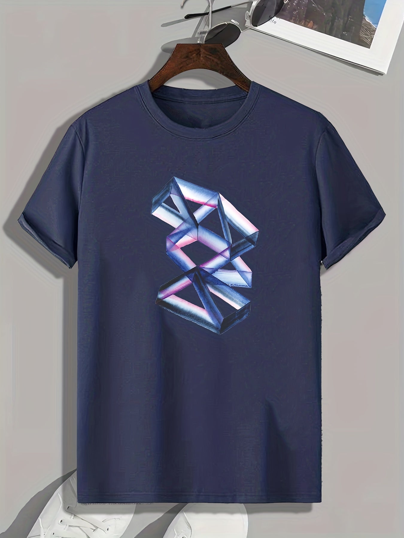 Geometric Print Men's Comfy T-shirt for Outdoor Summer