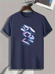 Geometric Print Men's Comfy T-shirt for Outdoor Summer