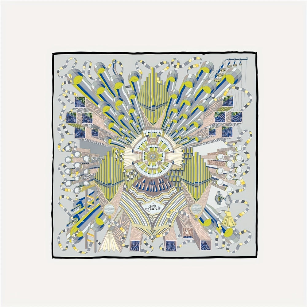 Boho Geometric Print Bandana Vintage Gray Silk Head Wrap Neckerchief