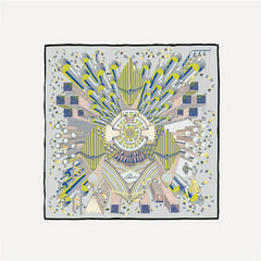 Boho Geometric Print Bandana Vintage Gray Silk Head Wrap Neckerchief