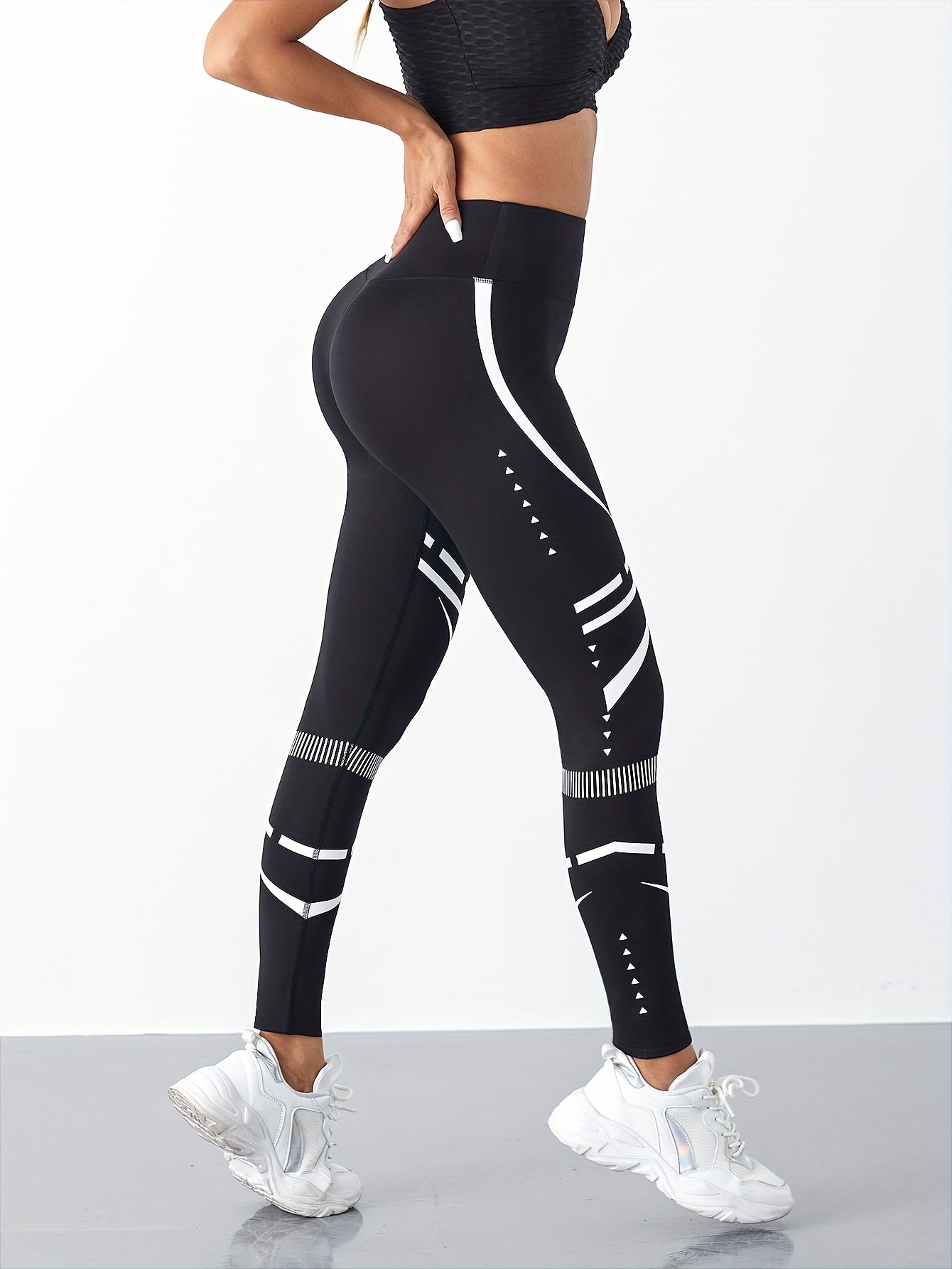 Stripes High Waist Yoga Pants Tummy Control Hip Lifting Leggings