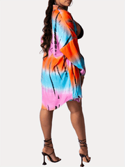 Tie Dye Long Sleeve Button Up Casual Blouse