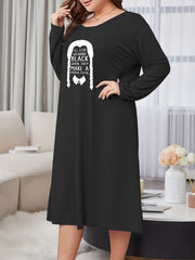 Lounge Dress Women's Hair Print Long Sleeve Round Neck Tee Sleep Dress