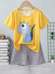 Boys Dinosaur Graphic T-shirt & Striped Shorts Set
