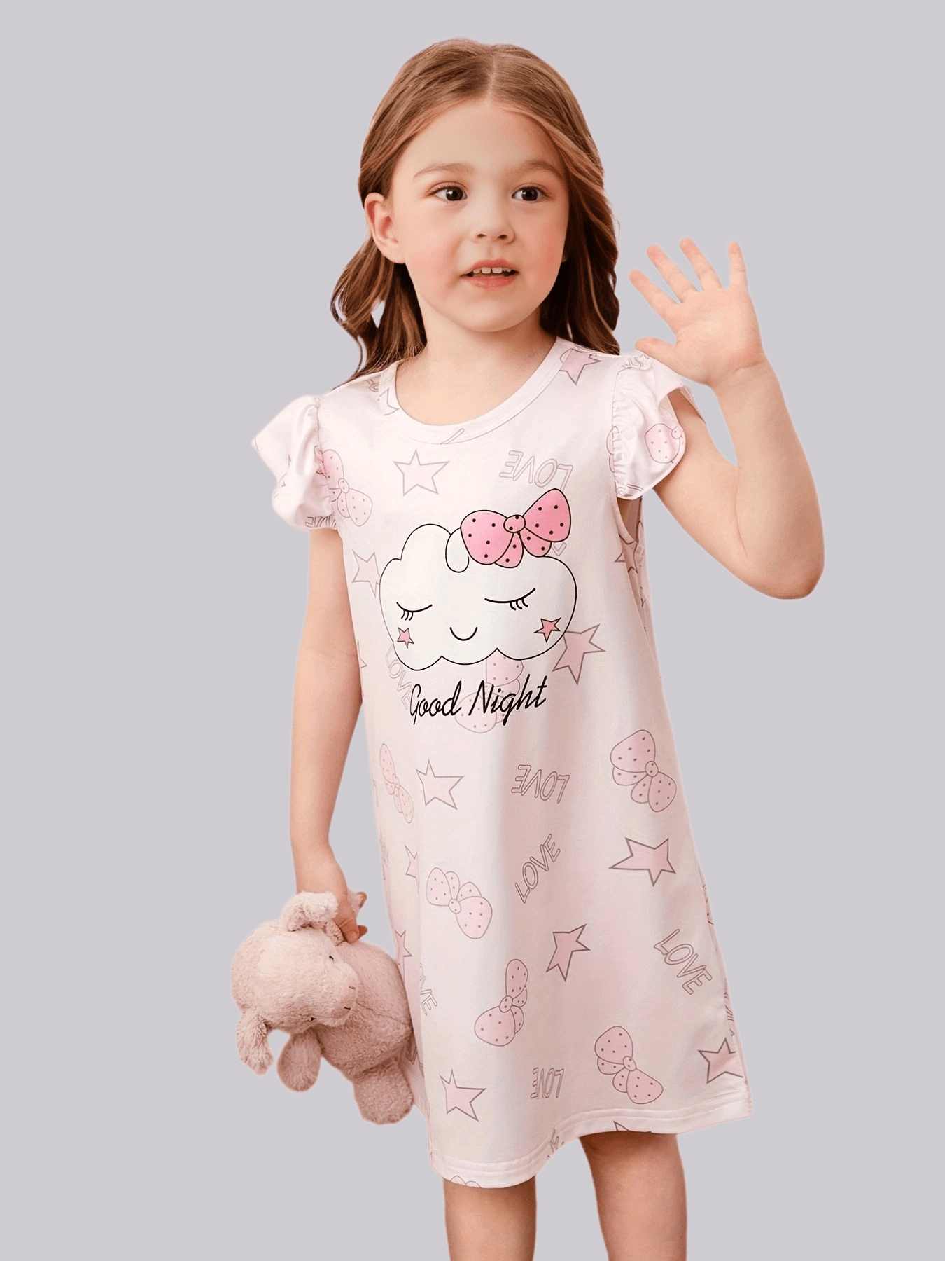 Girls Nightdress Sleeping Cloud Print Puff Sleeve Dress