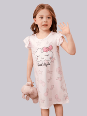 Girls Nightdress Sleeping Cloud Print Puff Sleeve Dress