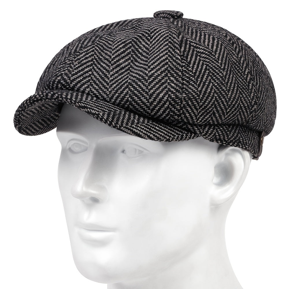 Men's Vintage Chunky Herringbone Knit Beret Hat