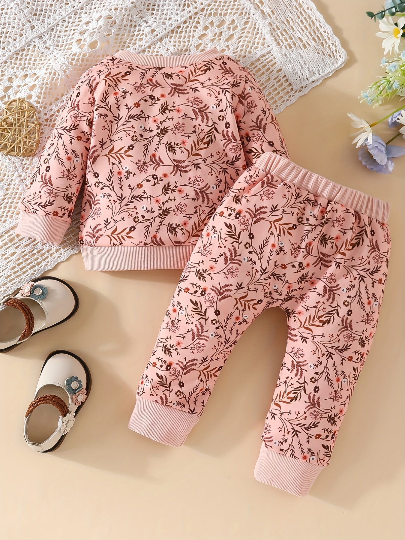 Baby Girl's Ditsy Print Sweatshirt Top Pants 2pcs Outfit