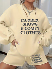 Slogan Print Sweatshirt & Shorts 2 Piece Set