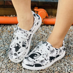 Women's Halloween Print Canvas Shoes Casual Lace Up Outdoor Shoes
