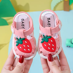 JIAGEYA Baby Girls Strawberry Print Sandals Comfy Non Slip Closed Toe Crib Shoes