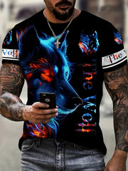 Men's Wolf Graphic T-shirt Casual Tee for Summer