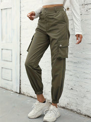 Dual Pockets Cargo Pants Casual Button Front Pants Spring/Fall Women's Clothing