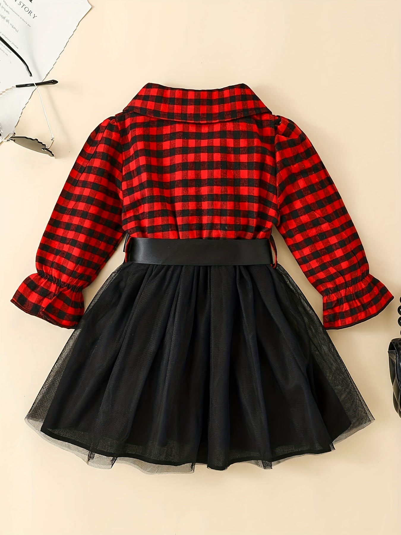 Girls' Plaid Double Breasted Tutu Dress For Christmas