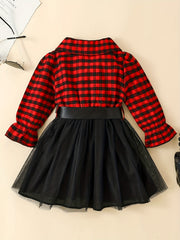 Girls' Plaid Double Breasted Tutu Dress For Christmas