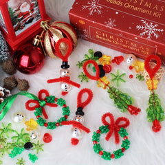 Christmas Beaded Ornament Kit 36pcs Snowman Tree Wreath Craft Party Holiday