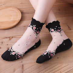 Floral Lace Fishnet Ruffle Socks Semi Sheer Socks Women's Hosiery
