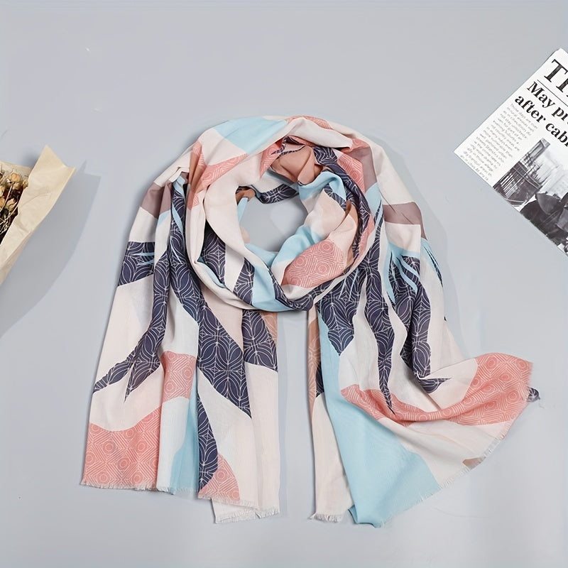 Boho Geometric Print Scarf Hijab Vintage Block Shawl Casual Head Wrap