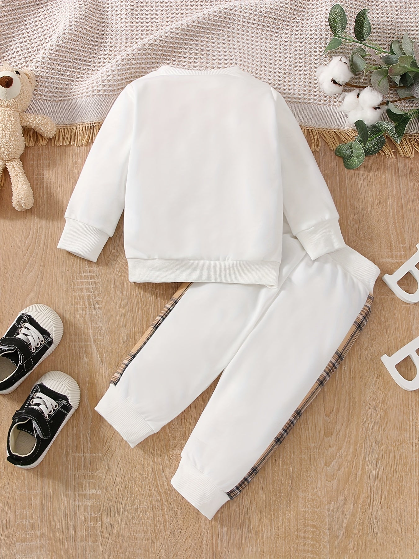 Bear Print Pants & Sweatshirt Set for Baby Toddler Boys/Girls
