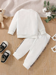 Bear Print Pants & Sweatshirt Set for Baby Toddler Boys/Girls