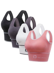 4pcs Letter Print Sports Bras Shockproof Push Up Bra Women's Lingerie