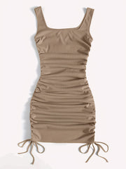 Drawstring Bodycon Dress Sexy Ruched Tank Dress Women's Clothing