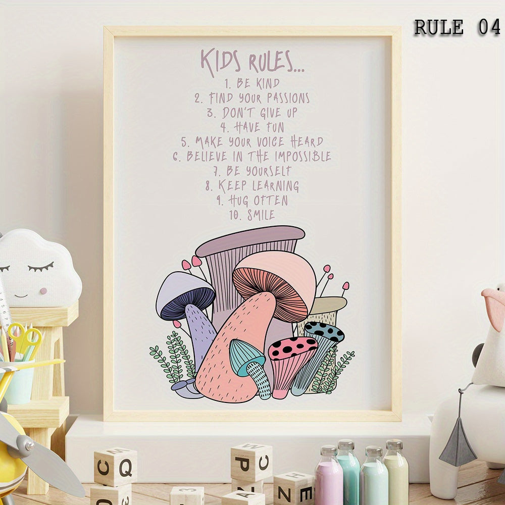 Love & Motivation Kids Rules Poster - Cartoon Style Room Decor A5
