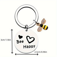 Bee Keychain Pendant Stainless Steel Inspirational Keyring Charm Ornament